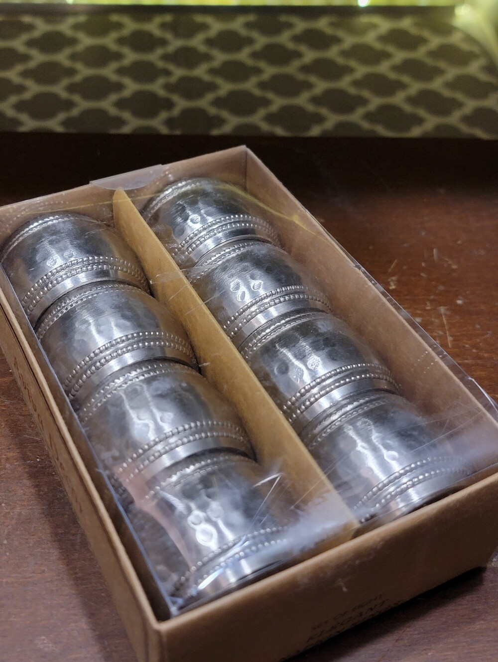 Set of Silver Metal Napkin Rings - Classic Hammered Design